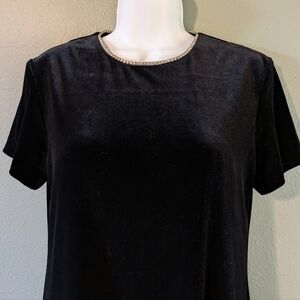 Vintage Black Velvet Midi Dress with Rhinestone Collar Size 8 Medium